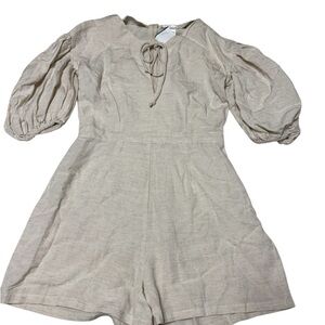 Beige Puff Sleeve Romper